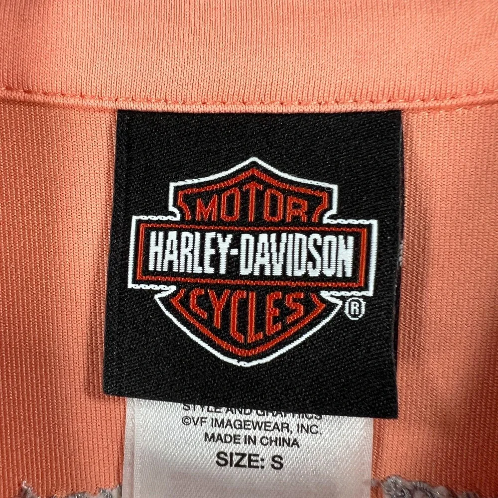 Harley Davidson Daytona Beach Pullover Shirt Womens Small Orange 1/4 Zip Biker